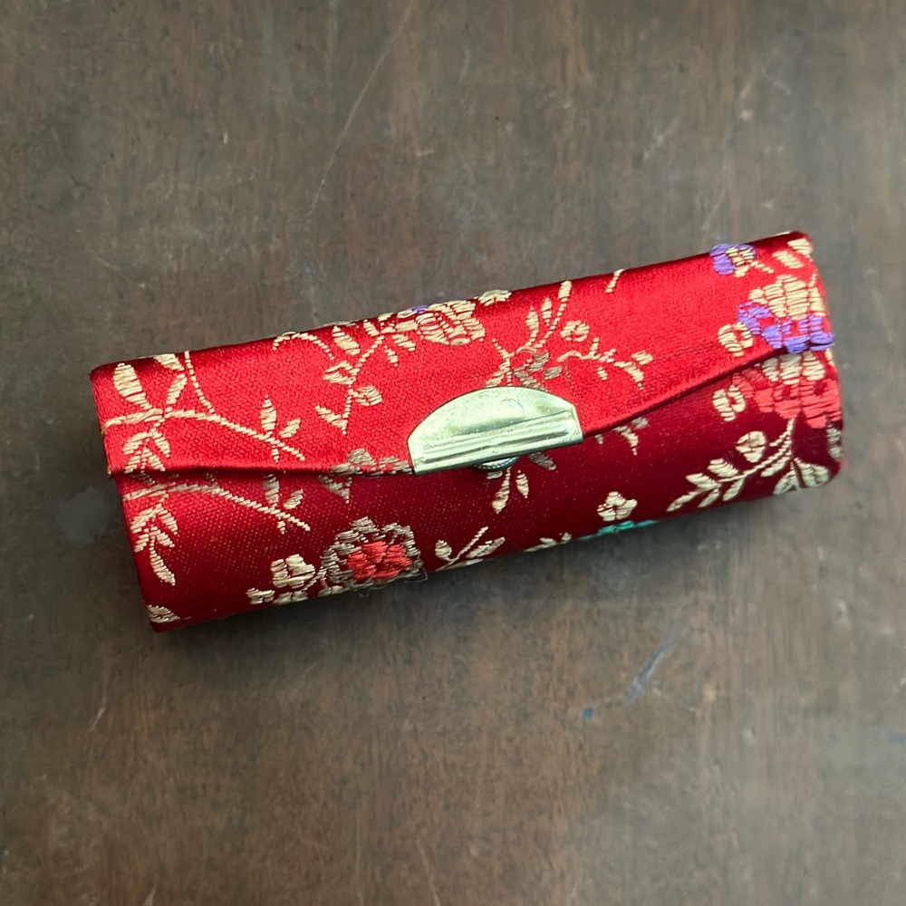 Asian silk brocade covered lipstick case